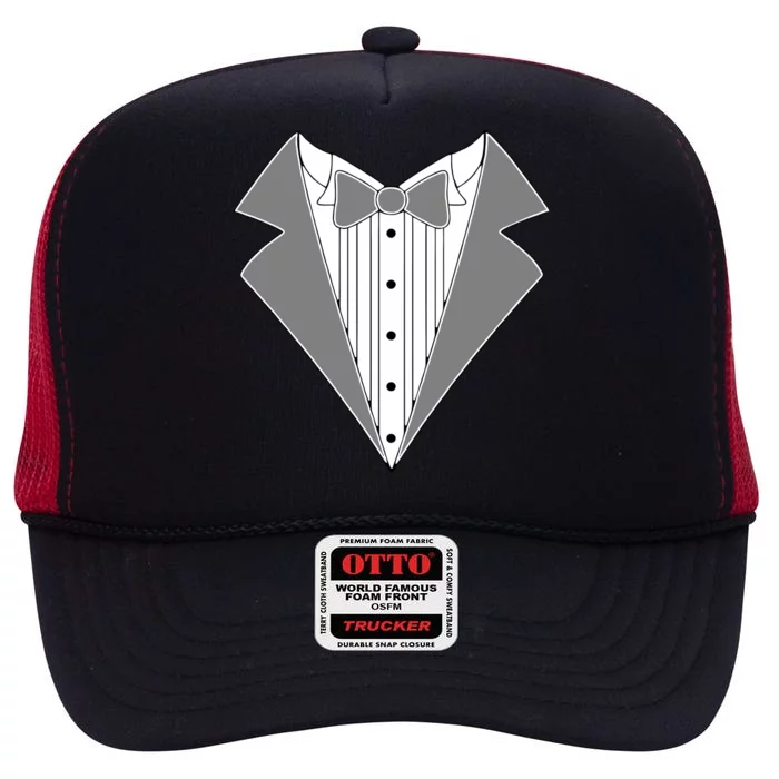 Silver Tuxedo Wedding Tux High Crown Mesh Trucker Hat