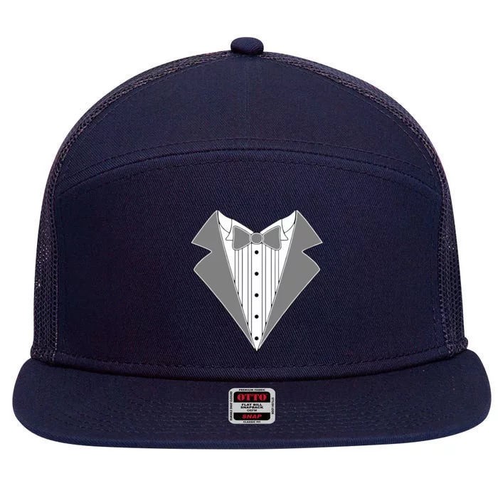 Silver Tuxedo Wedding Tux 7 Panel Mesh Trucker Snapback Hat