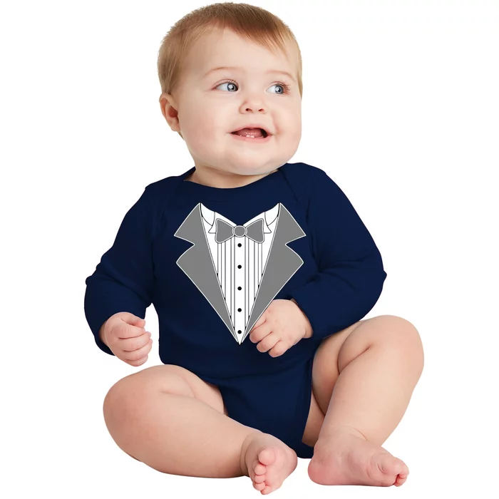 Silver Tuxedo Wedding Tux Baby Long Sleeve Bodysuit