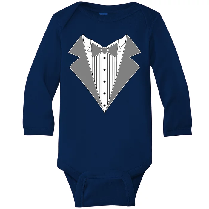 Silver Tuxedo Wedding Tux Baby Long Sleeve Bodysuit