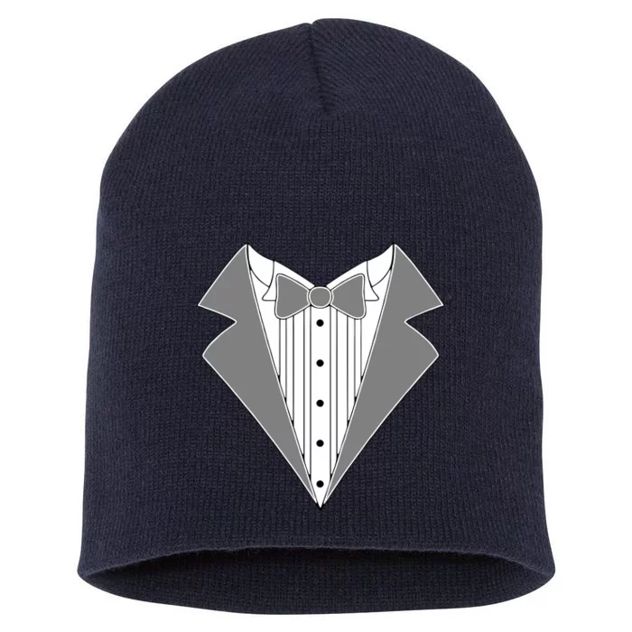 Silver Tuxedo Wedding Tux Short Acrylic Beanie