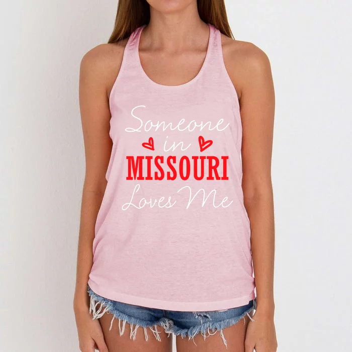 Someone In Missouri Loves Me Relationship Couple Funny Gift Women's Knotted Racerback Tank