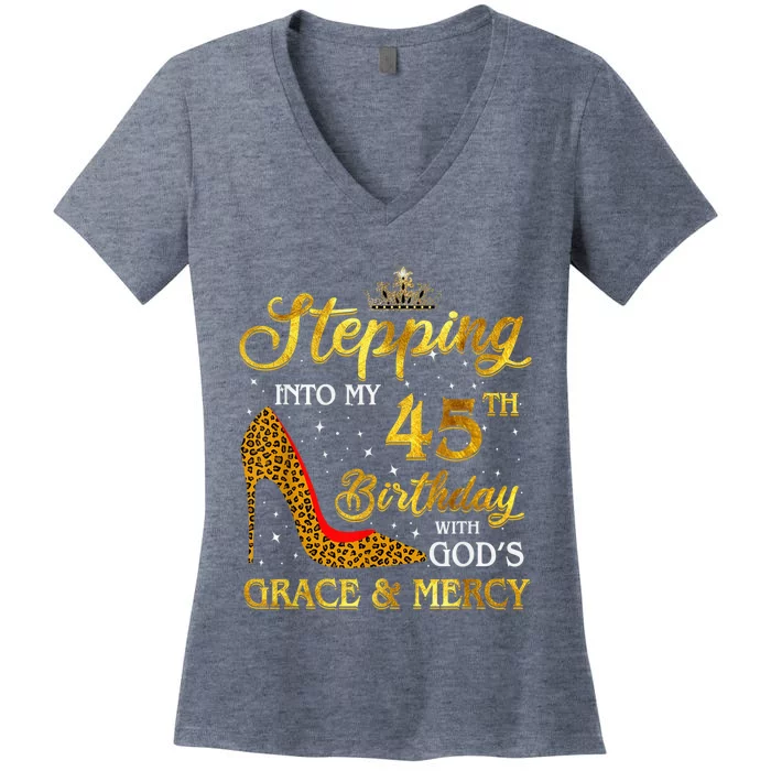 Stepping Into My 45th Birthday Present Gift girl Wo 45 Year Old Women's V-Neck T-Shirt