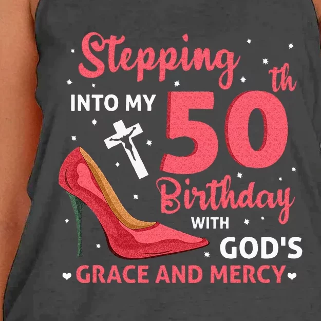 Stepping Into My 75th Birthday With Gods Grace & Mercy Women's Knotted Racerback Tank