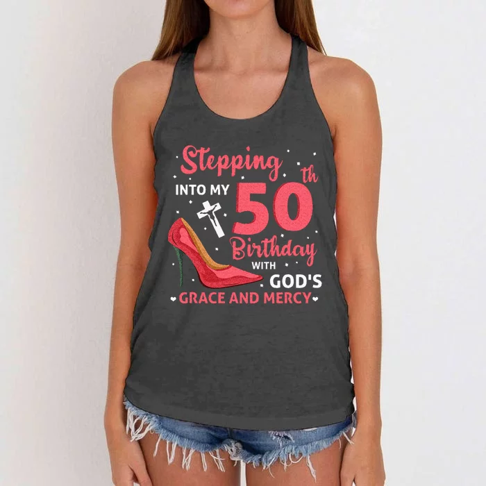 Stepping Into My 75th Birthday With Gods Grace & Mercy Women's Knotted Racerback Tank