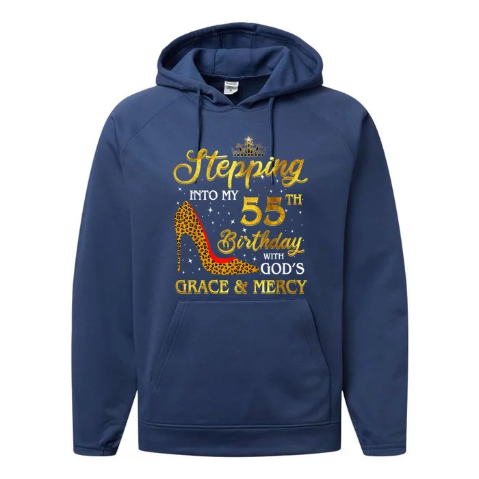 Stepping Into My 55th Birthday Present Gift Girl Wo 55 Year Old Performance Fleece Hoodie