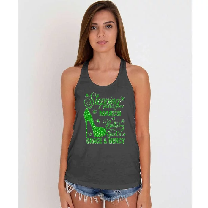 Stepping Into My March Birthday With Gods Grace And Mercy Women's Knotted Racerback Tank