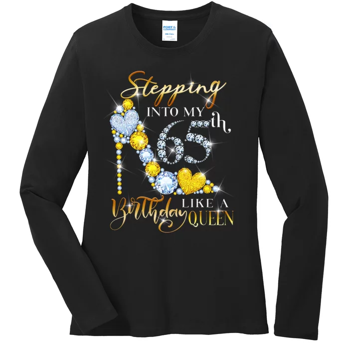 Stepping Into My 65th Birthday Like A queen Birthday boss Ladies Long Sleeve Shirt