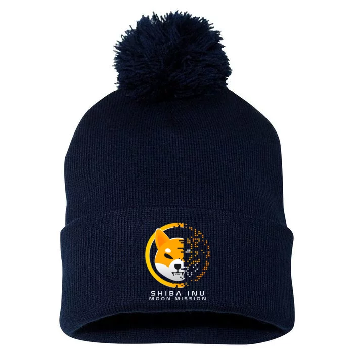 Shiba Inu Moon Mission DOGE Coin Cryptocurrency Pom Pom 12in Knit Beanie