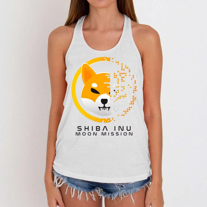 Shiba Inu Moon Mission DOGE Coin Cryptocurrency Women's Knotted Racerback Tank