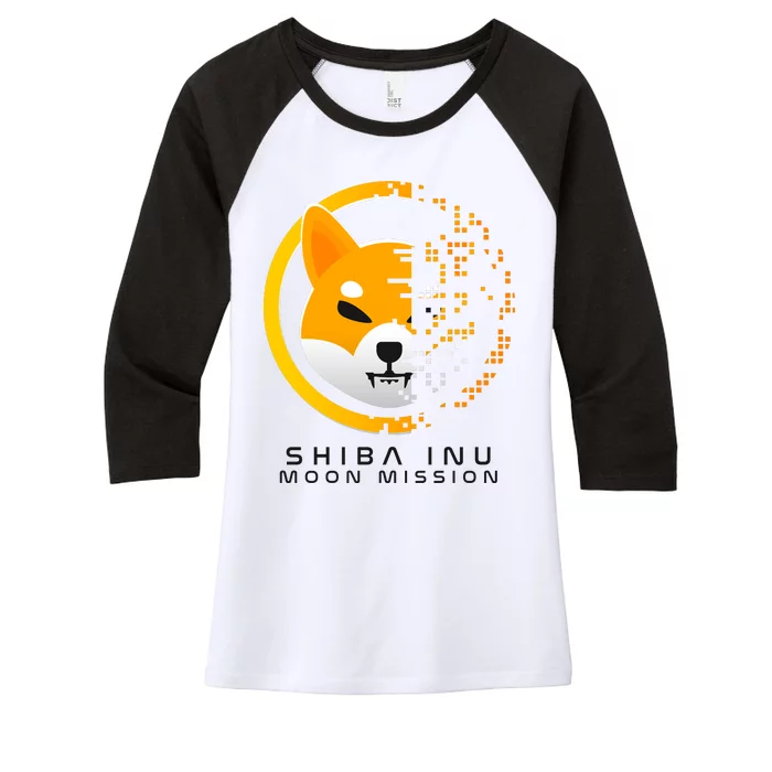 Shiba Inu Moon Mission DOGE Coin Cryptocurrency Women's Tri-Blend 3/4-Sleeve Raglan Shirt