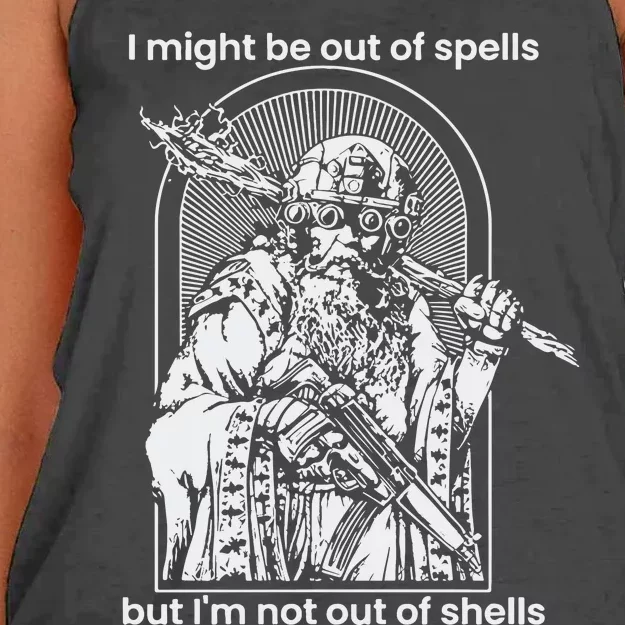 Samwise7rpg I Might Be Out Of Spells But IM Not Out Of Shells Women's Knotted Racerback Tank