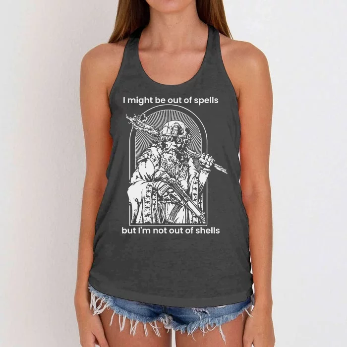 Samwise7rpg I Might Be Out Of Spells But IM Not Out Of Shells Women's Knotted Racerback Tank