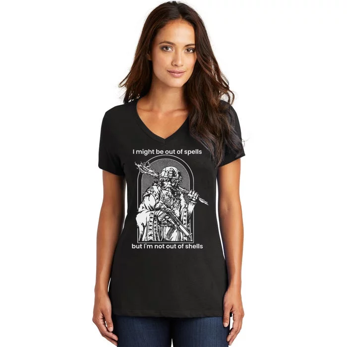 Samwise7rpg I Might Be Out Of Spells But IM Not Out Of Shells Women's V-Neck T-Shirt