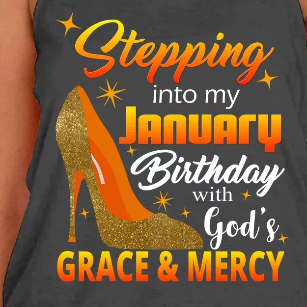 Stepping Into My January Birthday With God's Grace And Mercy Women's Knotted Racerback Tank