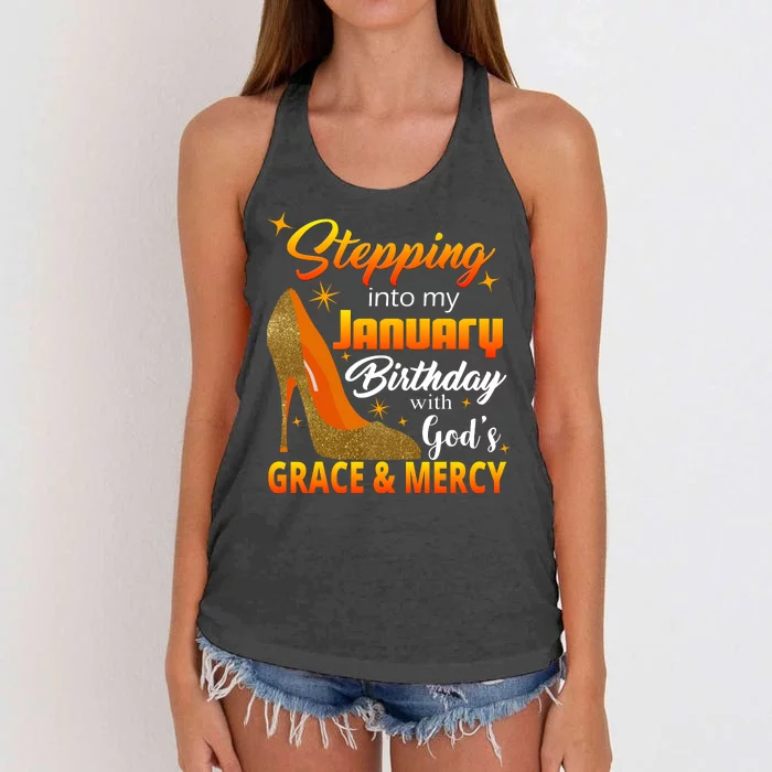 Stepping Into My January Birthday With God's Grace And Mercy Women's Knotted Racerback Tank