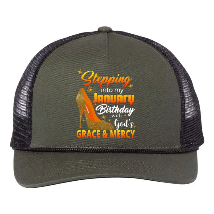 Stepping Into My January Birthday With God's Grace And Mercy Retro Rope Trucker Hat Cap