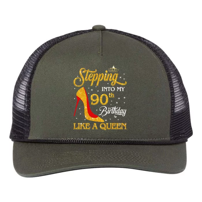 Stepping Into My 90th Birthday Like A Queen Bday Gift Retro Rope Trucker Hat Cap