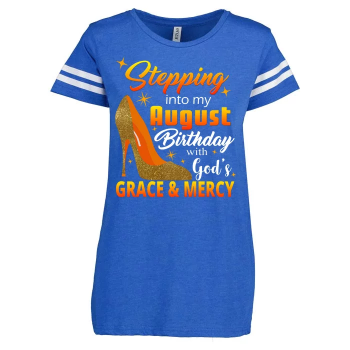 Stepping Into My August Birthday With God's Grace And Mercy Enza Ladies Jersey Football T-Shirt