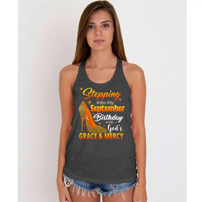 Stepping Into My September Birthday With God's Grace And Mercy Women's Knotted Racerback Tank