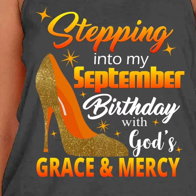 Stepping Into My September Birthday With God's Grace And Mercy Women's Knotted Racerback Tank