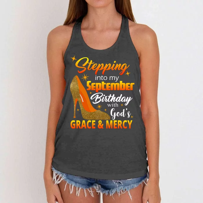 Stepping Into My September Birthday With God's Grace And Mercy Women's Knotted Racerback Tank