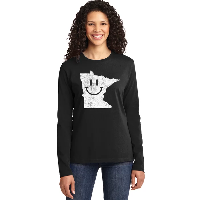 Smiling In Mn – Funny Minnesota Happy Face Ladies Long Sleeve Shirt