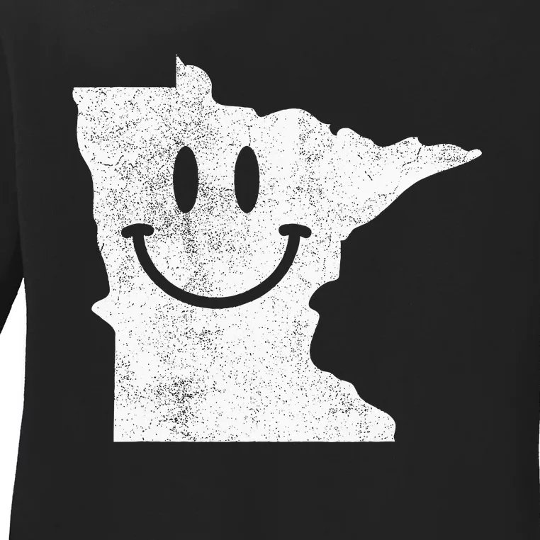 Smiling In Mn – Funny Minnesota Happy Face Ladies Long Sleeve Shirt