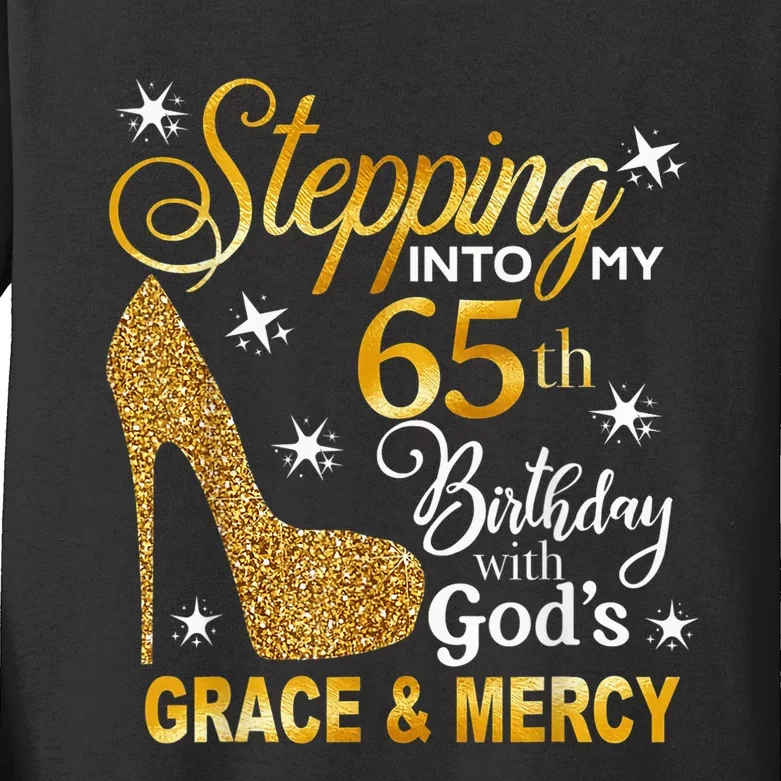 Stepping into my 65th birthday with God's grace & Mercy Kids Long Sleeve Shirt