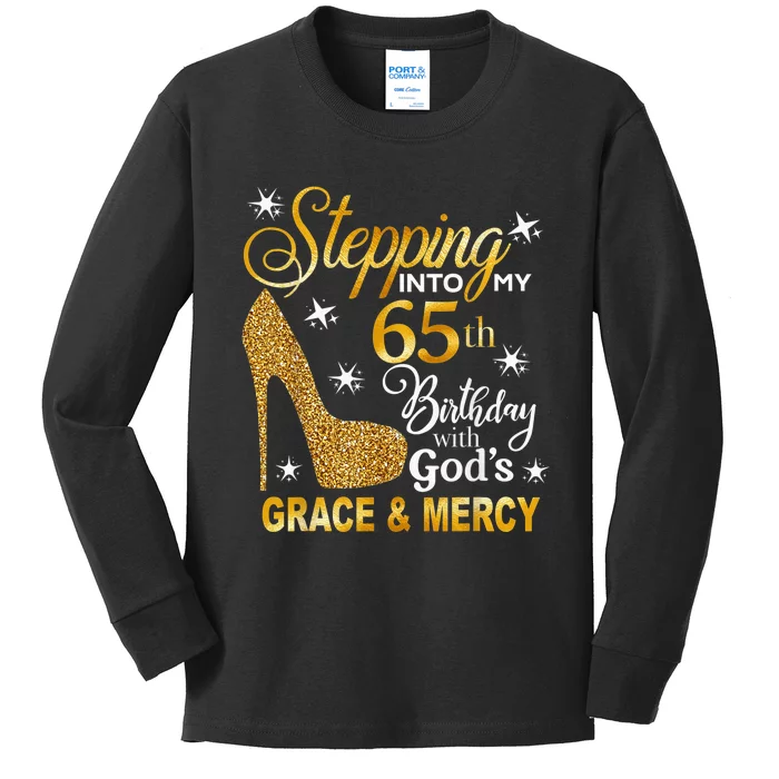 Stepping into my 65th birthday with God's grace & Mercy Kids Long Sleeve Shirt