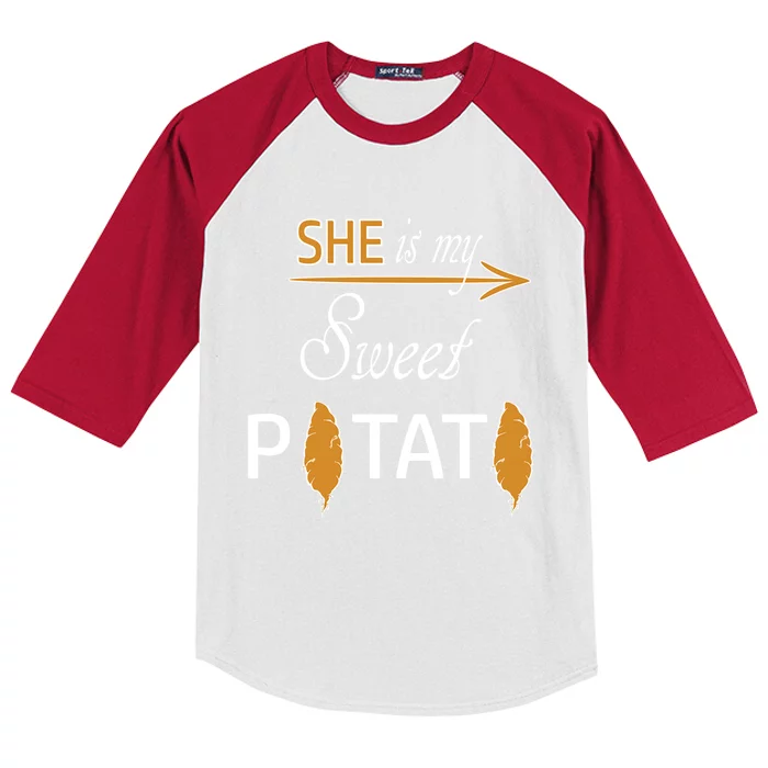 She Is My Sweet Potato Funny Matching Couple Costume Meaningful Gift Kids Colorblock Raglan Jersey