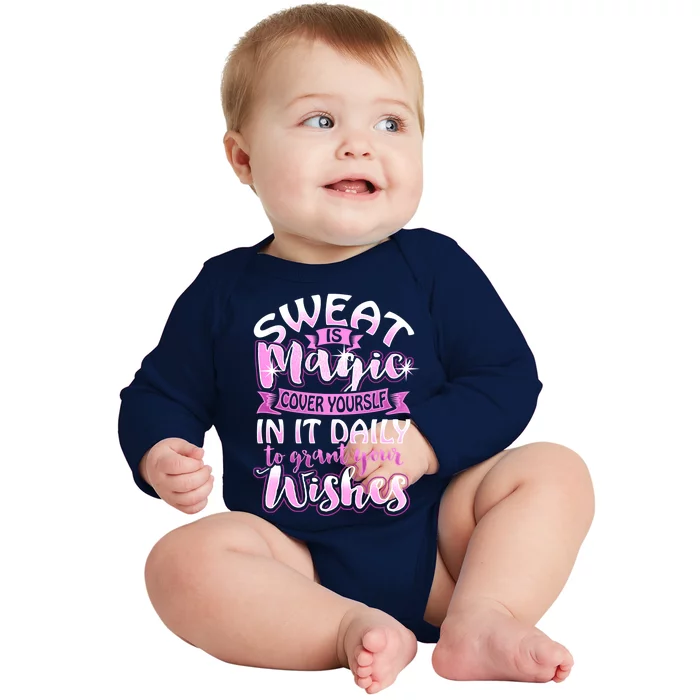 Sweat Is Magic Loves Yoga Practice Yogi Quote Namaste Zen Meaningful Gift Baby Long Sleeve Bodysuit