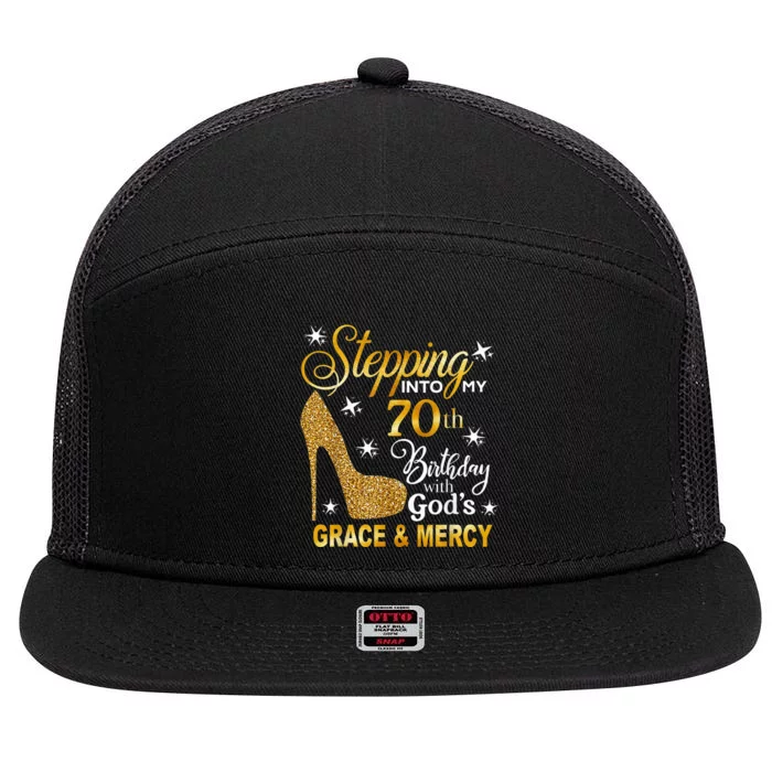 Stepping into my 70th birthday with God's grace & Mercy 7 Panel Mesh Trucker Snapback Hat