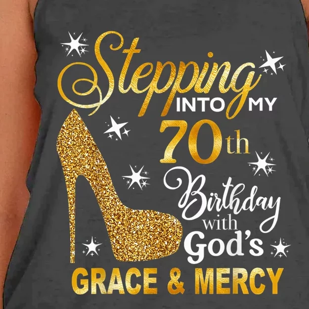 Stepping into my 70th birthday with God's grace & Mercy Women's Knotted Racerback Tank