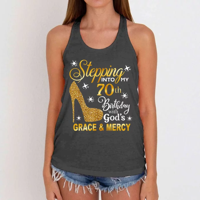 Stepping into my 70th birthday with God's grace & Mercy Women's Knotted Racerback Tank