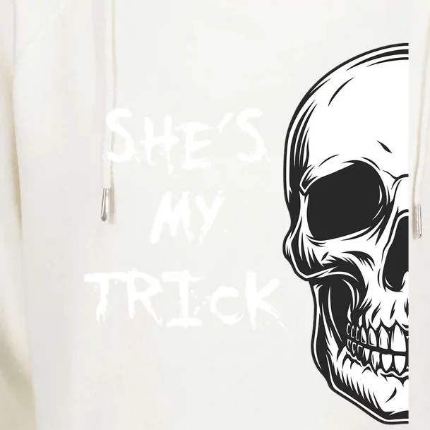 She Is My Trick Halloween Matching Couples Skull Set Gift Womens Funnel Neck Pullover Hood