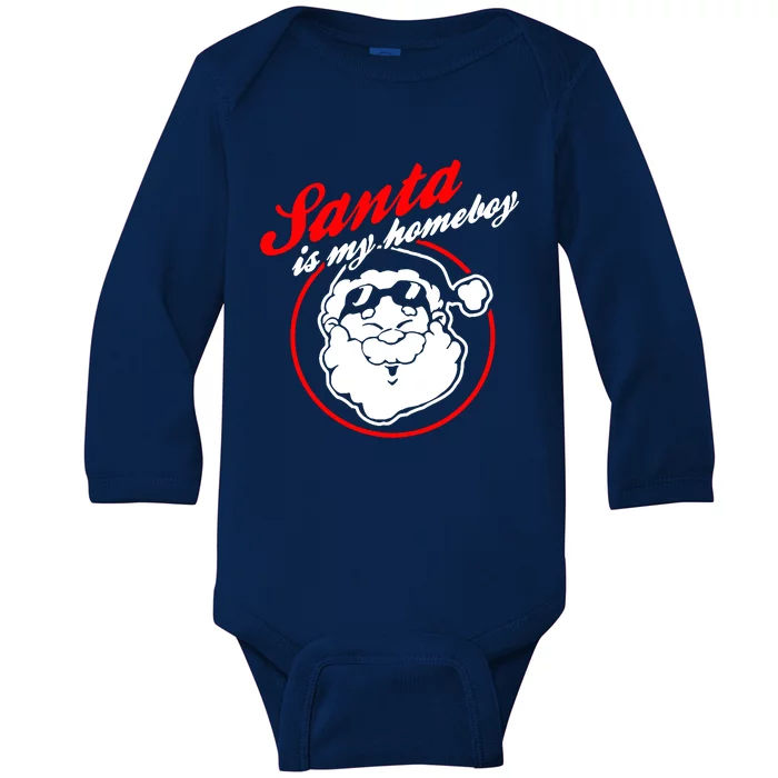 Santa Is My Homeboy Christmas Patter Baby Long Sleeve Bodysuit