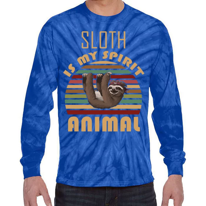 Sloth Is My Spirit Animal Retro Vintage Funny Gift Tie-Dye Long Sleeve Shirt