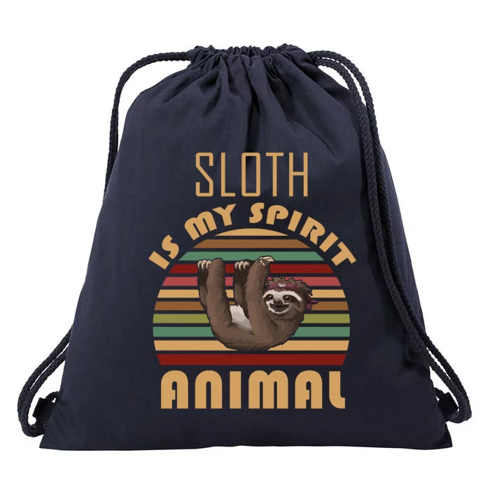 Sloth Is My Spirit Animal Retro Vintage Funny Gift Drawstring Bag