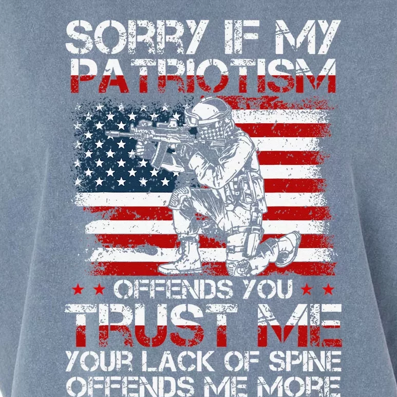 Sorry If My Patriotism Offends You Patriotic US Flag & Army Garment-Dyed Women's Muscle Tee