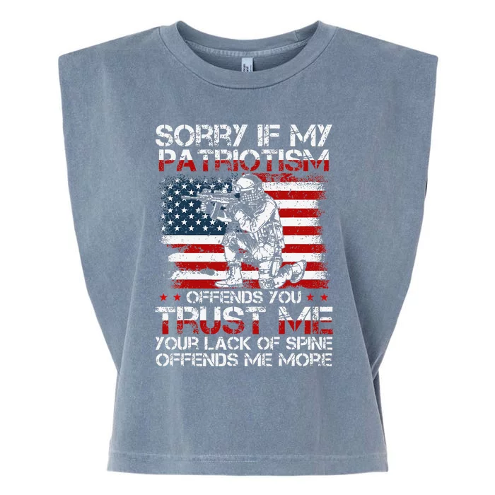 Sorry If My Patriotism Offends You Patriotic US Flag & Army Garment-Dyed Women's Muscle Tee