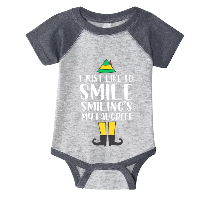 Smiling Is My Favorite Christmas Elf Buddy Infant Baby Jersey Bodysuit