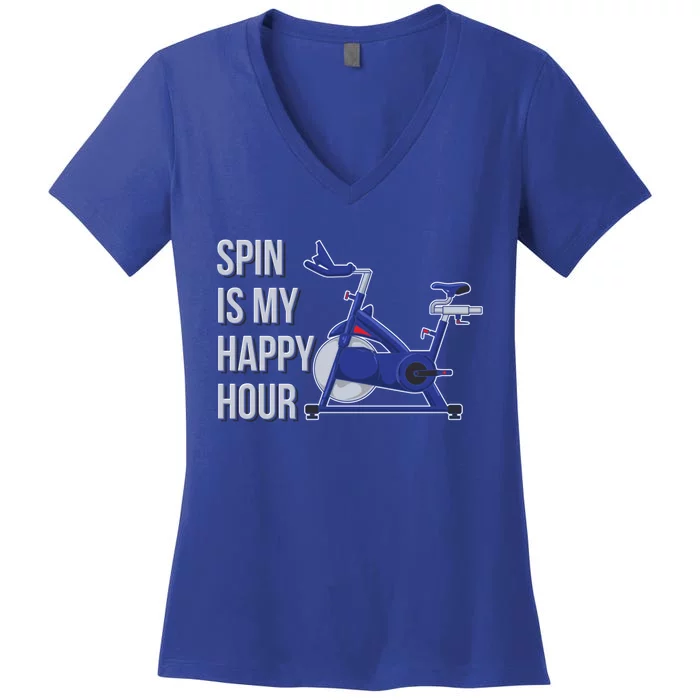 Spin Is My Happy Hour Spinning Indoor Cycling Biking Workout Funny Gift Women's V-Neck T-Shirt