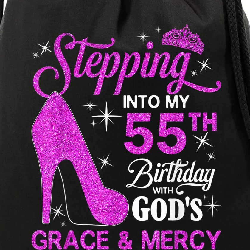 Stepping Into My 55th Birthday With God's Grace And Mercy Drawstring Bag