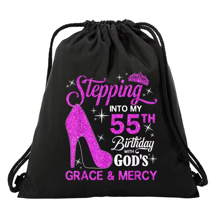 Stepping Into My 55th Birthday With God's Grace And Mercy Drawstring Bag