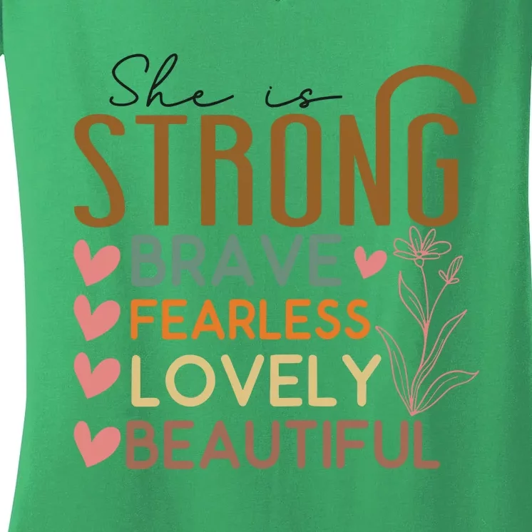 She Is My Mom Strong Fearless Brave Women's V-Neck T-Shirt