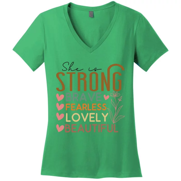 She Is My Mom Strong Fearless Brave Women's V-Neck T-Shirt