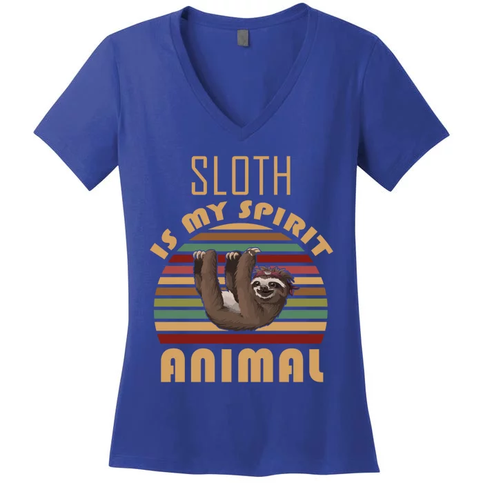 Sloth Is My Spirit Animal Retro Vintage Funny Gift Women's V-Neck T-Shirt