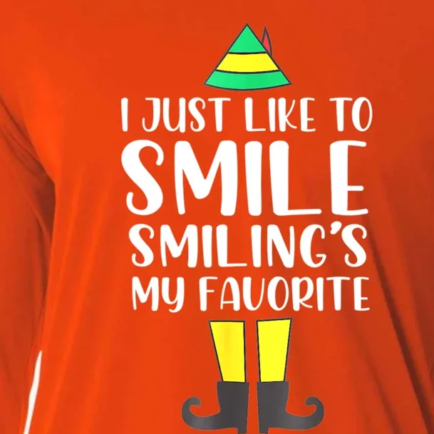 Smiling Is My Favorite Christmas Elf Buddy Cooling Performance Long Sleeve Crew