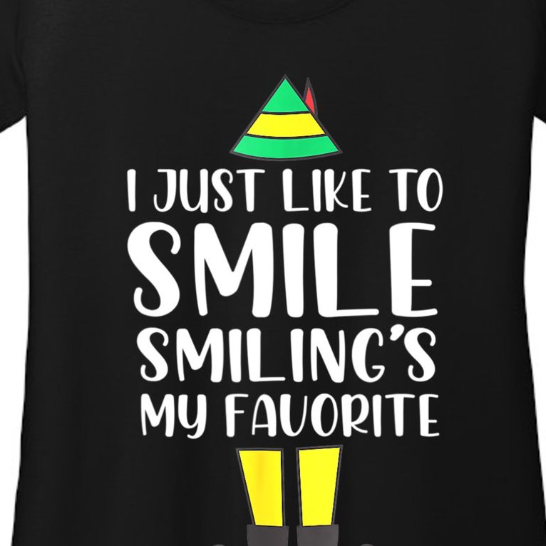 Smiling Is My Favorite Christmas Elf Buddy Women’s Scoop Neck T-Shirt